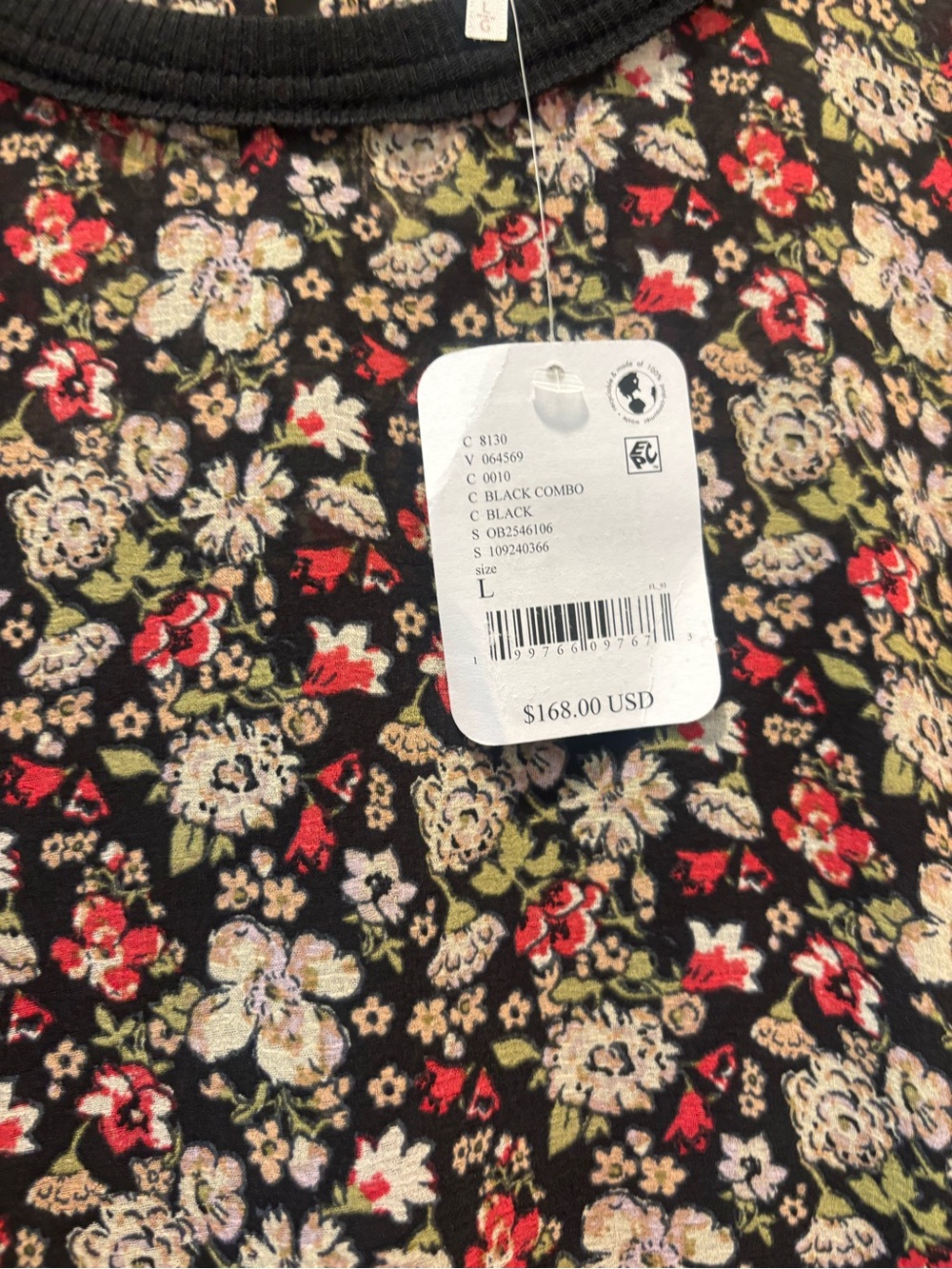 Free People Courtside Crush Maxi Dress Large Black Combo NWT floral sleeves Boho - Picture 8 of 12